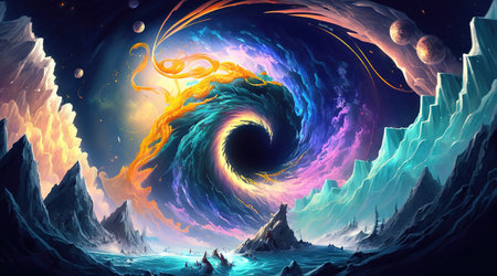 a fantasy inspired illustration of the galaxy and space, beautiful colors, generative ai technologyの素材