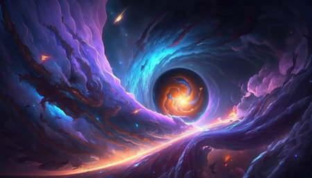 a fantasy inspired black hole in space with a lot of clouds, generative ai technologyの素材