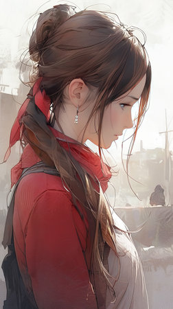 a sad looking anime portrait of a beautiful woman, manga artwork, generative ai technologyの素材