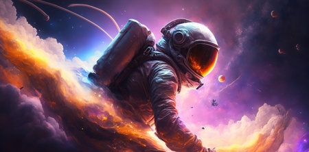 an epic illustration of an astronaut in space, with yellow clouds, generative ai technologyの素材
