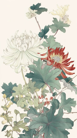 an embroidery illustration of simple flowers, generative ai technologyの素材