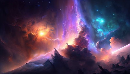a beautiful scifi landscape with mountains and clouds,, generative ai technologyの素材