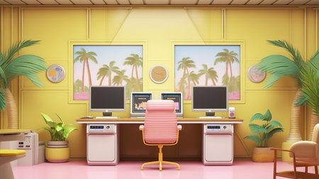 a cartoon fresh color inspired video game room mockup, ai generated imageの素材