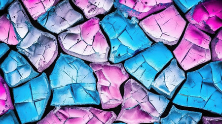 ice cracked window ground, bright rose and blue color, ai generated imageの素材