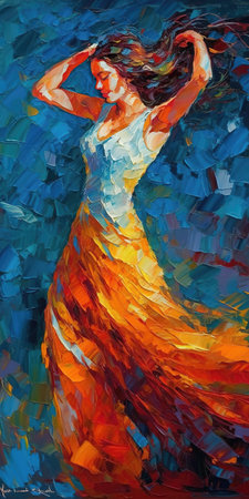 a wonderful woman dancing in oil painting, ai generated imageの素材