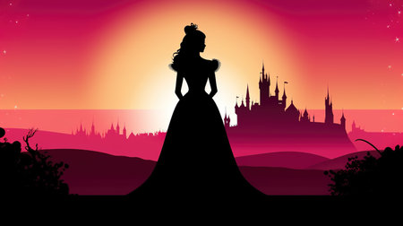 a princess in a fairytale world, silhouette design, ai generated imageの素材