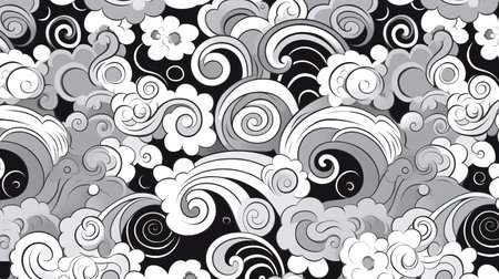 a beautiful modern inspired cute waves wallpaper in a black and white design, ai generated imageの素材