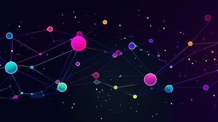 network connection points in a modern office design artwork, ai generated imageの素材