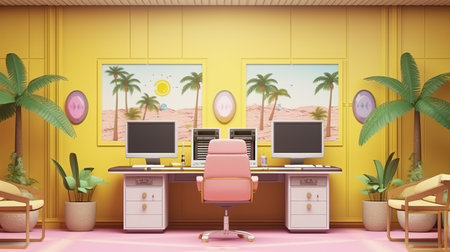 cartoon inspired fresh modern gaming room mockup, ai generated imageの素材