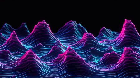 big neon light mountain waves, wallpaper design, ai generated imageの素材