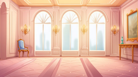 a cartoon inspired living room mockup, royal edition style, ai generated imageの素材