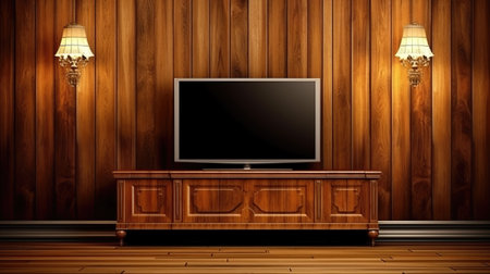tv room mockup in a vintage house, ai generated imageの素材