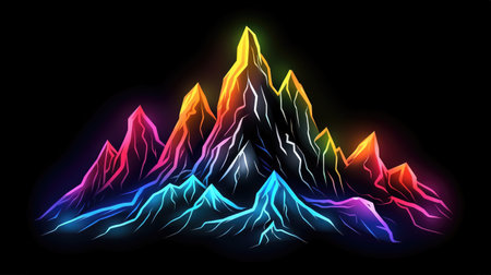 big neon lighted silhouette mountains, ai generated imageの素材