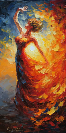 an abstract dancing woman in oil painting style, ai generated imageの素材