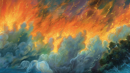 an impressive fire and water oil painting wallpaper, ai generated imageの素材