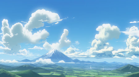 a wonderful peaceful illustration of a landscape with a lot of clouds, ai generated imageの素材