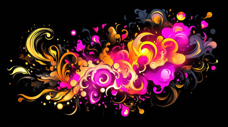 elegant lightning flowers and plants, background wallpaper artwork in neon light style, ai generated imageの素材