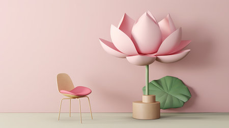a simple living room mockup with one chair and a printed flower, ai generated imageの素材