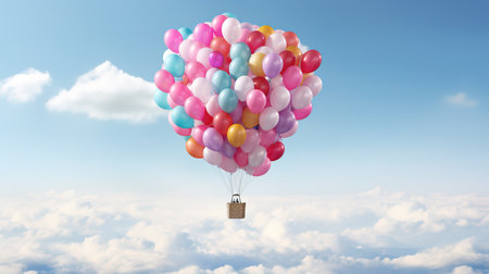 a hot air balloon made out completely of balloons, birthday gift card, ai generated imageの素材