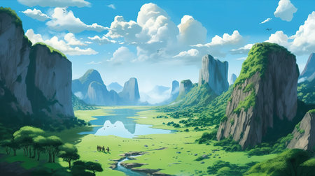 a wonderful untouched place on earth, anime manga artwork, ai generated imageの素材