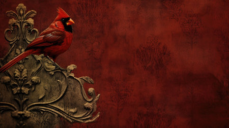 a wonderful medieval inspired bird wallpaper, wine red color, ai generated imageの素材