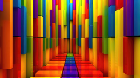 an endless long paradox line in a dimensional room, different colors style, ai generated imageの素材
