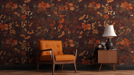 a vintage inspired living room mockup, ai generated imageの素材