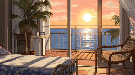 a sunset living room mockup, ai generated imageの素材