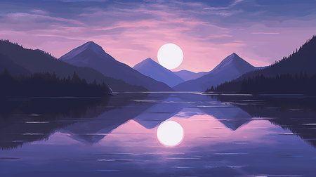 a sunset illustration in an anime cartoon artwork, ai generated imageの素材