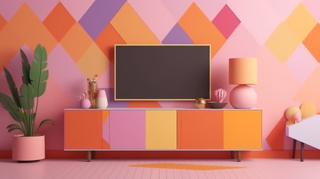 a cartoon inspired tv room mockup, colored design, ai generated imageの素材