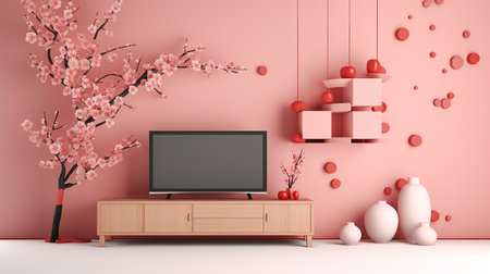 a cute female inspired tv room mockup, ai generated imageの素材