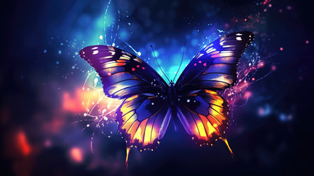 a shining lightning butterfly in the night, wallpaper style, ai generated imageの素材