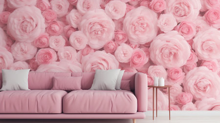 a cute and female pink inspired living room, ai generated imageの素材