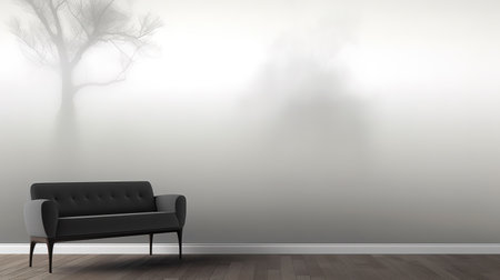 a sad inspired living room with foggy wall art, ai generated imageの素材