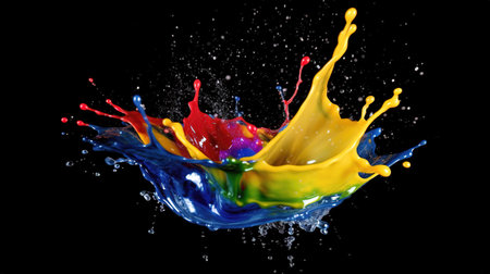 inks are exploding in different colors, black background, ai generated imageの素材
