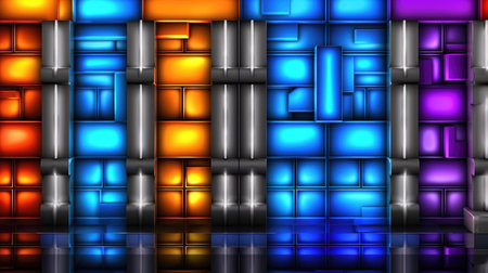 a modern cool abstract wallpaper artwork of neon light cubes in a medieval artstyle, ai generated imageの素材