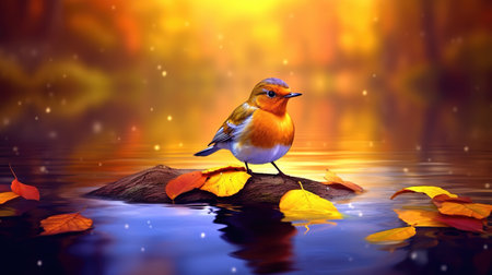a wonderful beautiful spearow standing in a little river in the forest, realistic wallpaper, ai generated imageの素材