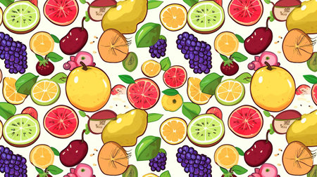 a vintage styled palette artwork of fruits and berries, ai generated imageの素材