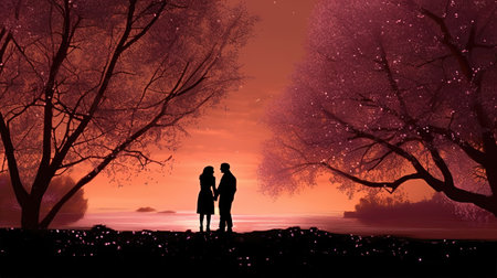 a couple standing together, wallpaper artwork, ai generated imageの素材