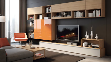 a modern cool living room mockup with a tv, ai generated imageの素材