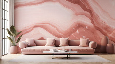 a female living room mockup with an asian modern wall art, ai generated imageの素材