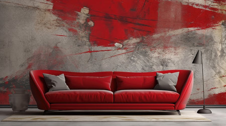 a modern living room in a red female artstyle, ai generated imageの素材
