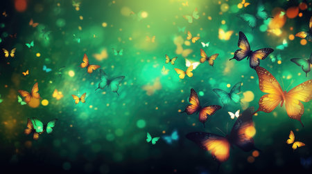 a lot of flying butterflies in an epic wallpaper artwork, ai generated imageの素材