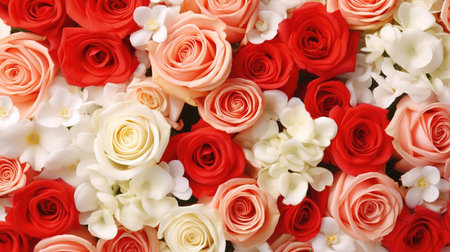 beautiful wedding gift card illustration with a lot of flowers, ai generated imageの素材