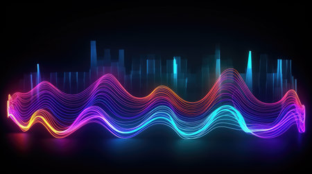 modern sound waves wallpaper made out of neon lights, ai generated imageの素材