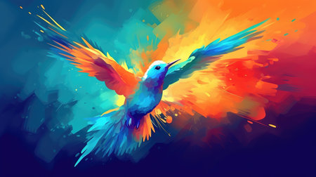 an epic inspired colorful bird artwork, love and peace, ai generated imageの素材