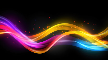 beautiful cool neon light wave in bright colors, wallpaper artwork, ai generated imageの素材