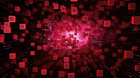 a modern cyberpunk space inspired wallpaper, flying cubes and pixels, ai generated imageの素材