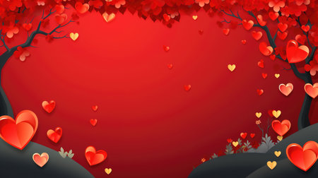 beautiful love and romantic gift card illustration, hearts hanging on a tree, ai generated imageの素材