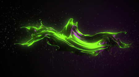 neon light modern abstract wallpaper artwork, green wave, ai generated imageの素材